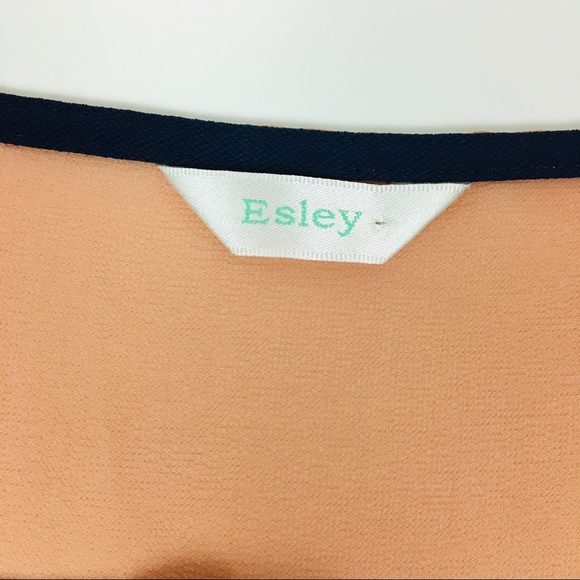 Esley Orange Navy Apricot button up blouse - Picture 5 of 8